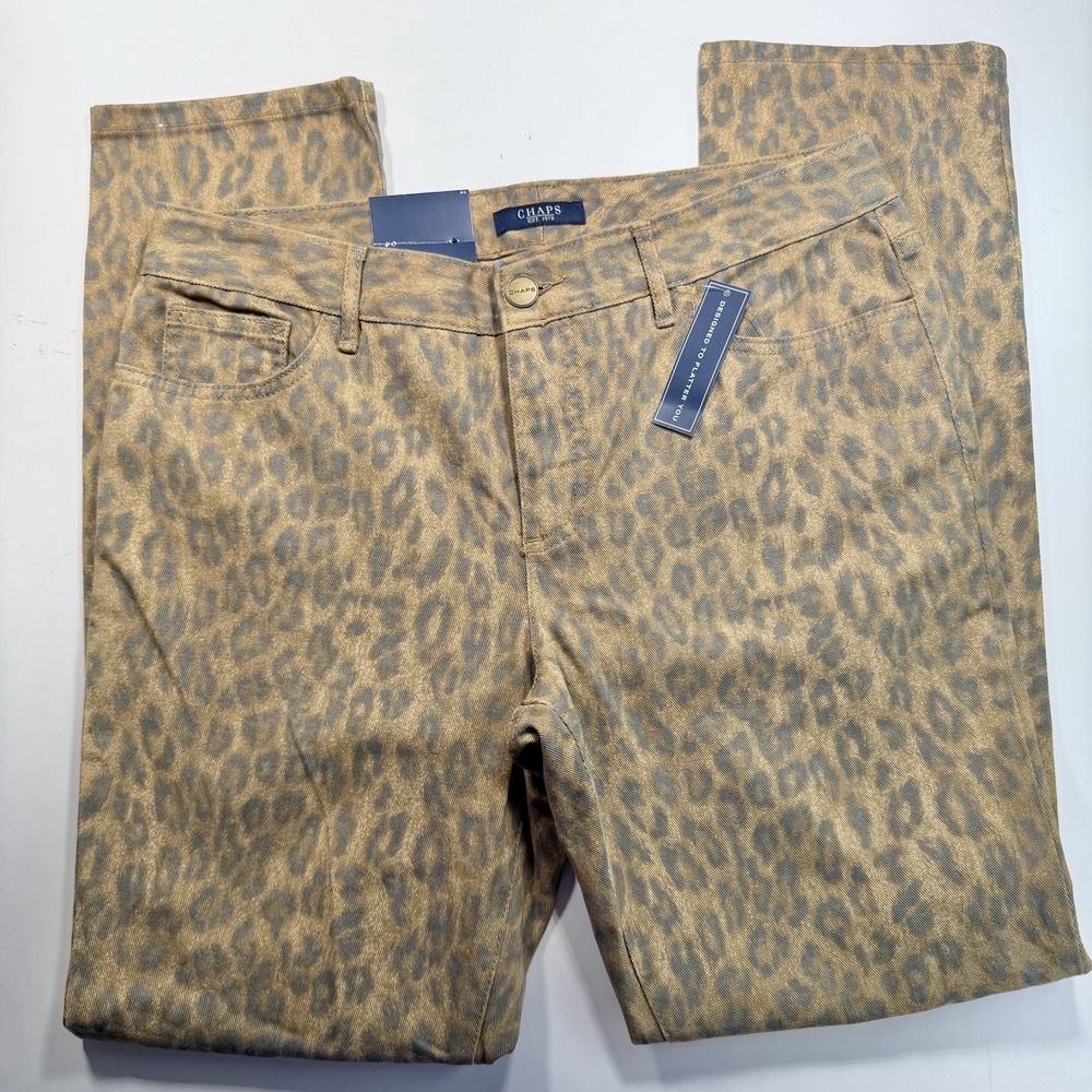 CHAPS Women's NWT Slimming Fit Straight Leg Cheetah Print Jeans 10 Denim Animal - Picture 11 of 11